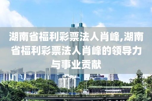 湖南省福利彩票法人肖峰,湖南省福利彩票法人肖峰的领导力与事业贡献